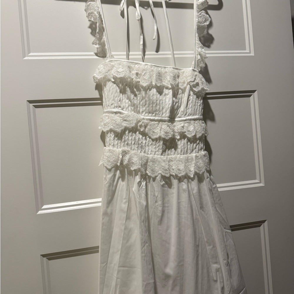 Blue Blush White Lace Trim Dress